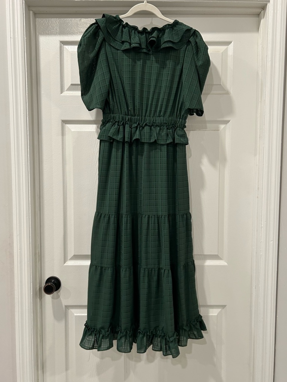 by the River Dark Green Ruffle Tiered Maxi Dress with Puff Sleeves Size Small - Picture 2 of 8